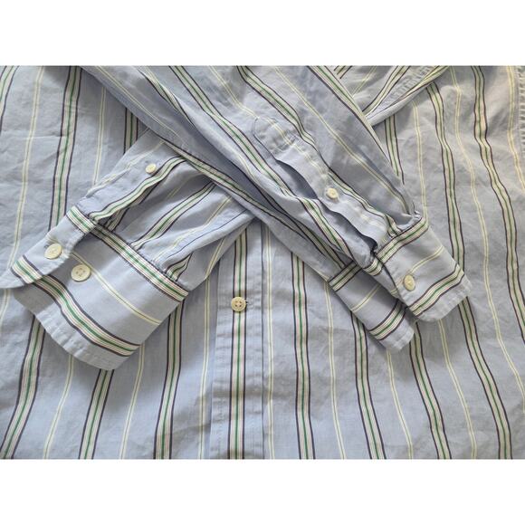 Faconnable Club Dress Shirt Men's L 100% Cotton Blue Green Stripe Preppy - Picture 7 of 9